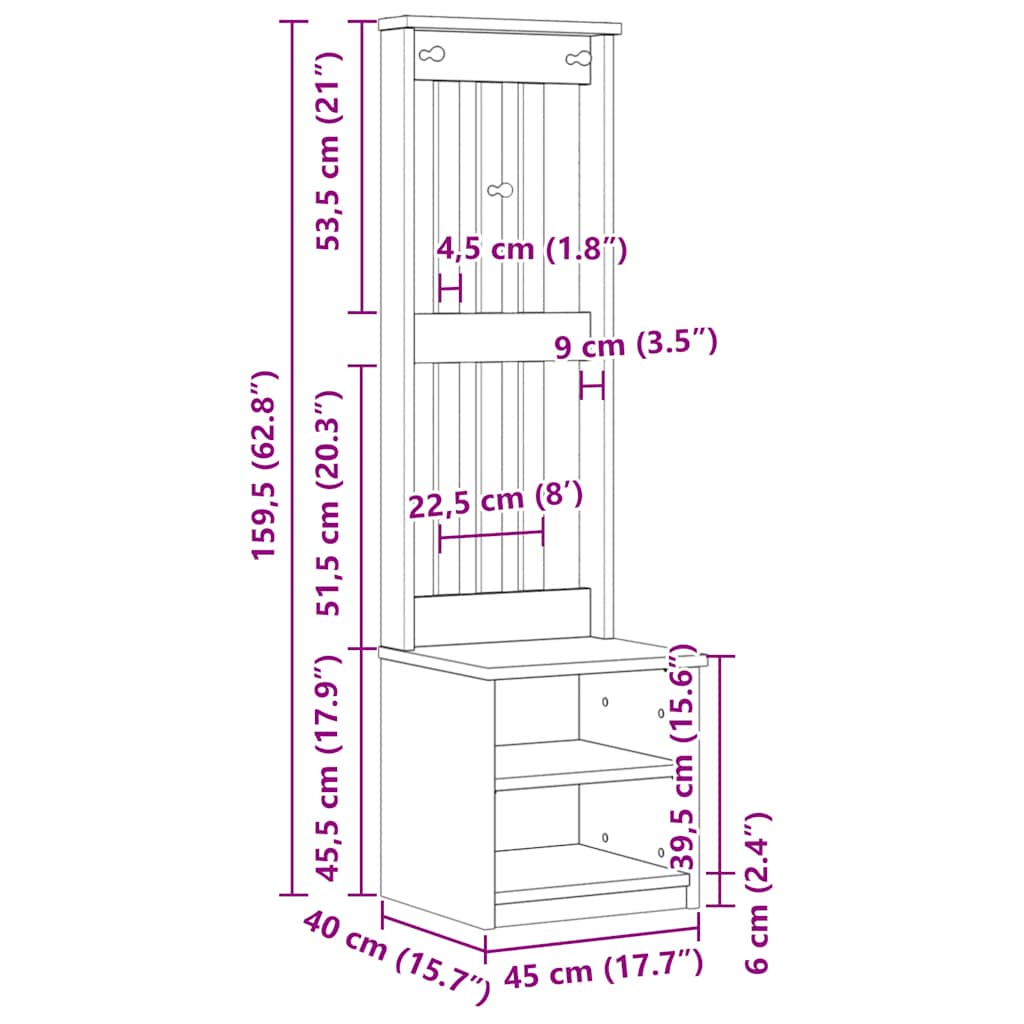 Halltre Sandens Hvit 45X40X159,5 Cm Heltre Furu
