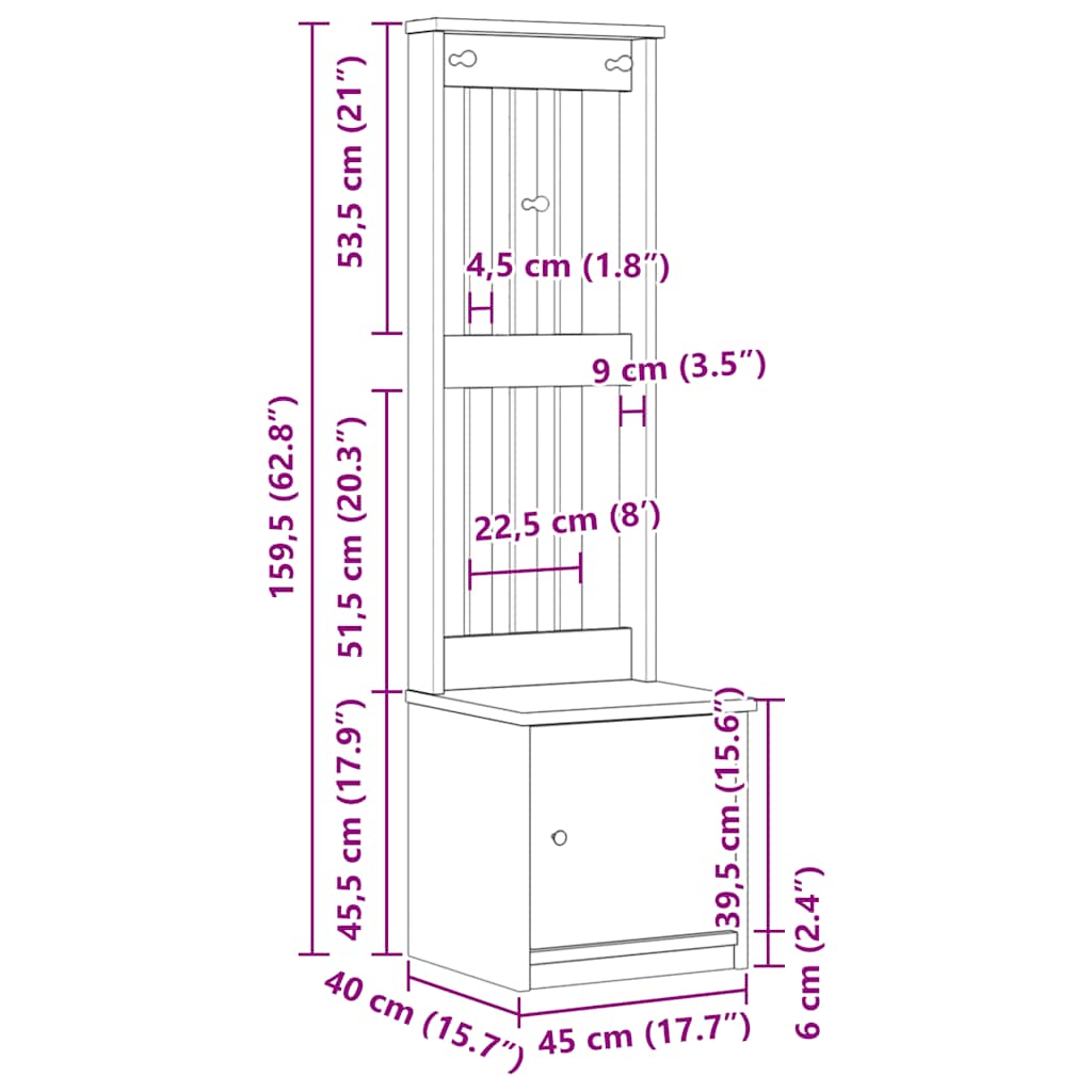Halltre Sandens Hvit 45X40X159,5 Cm Heltre Furu