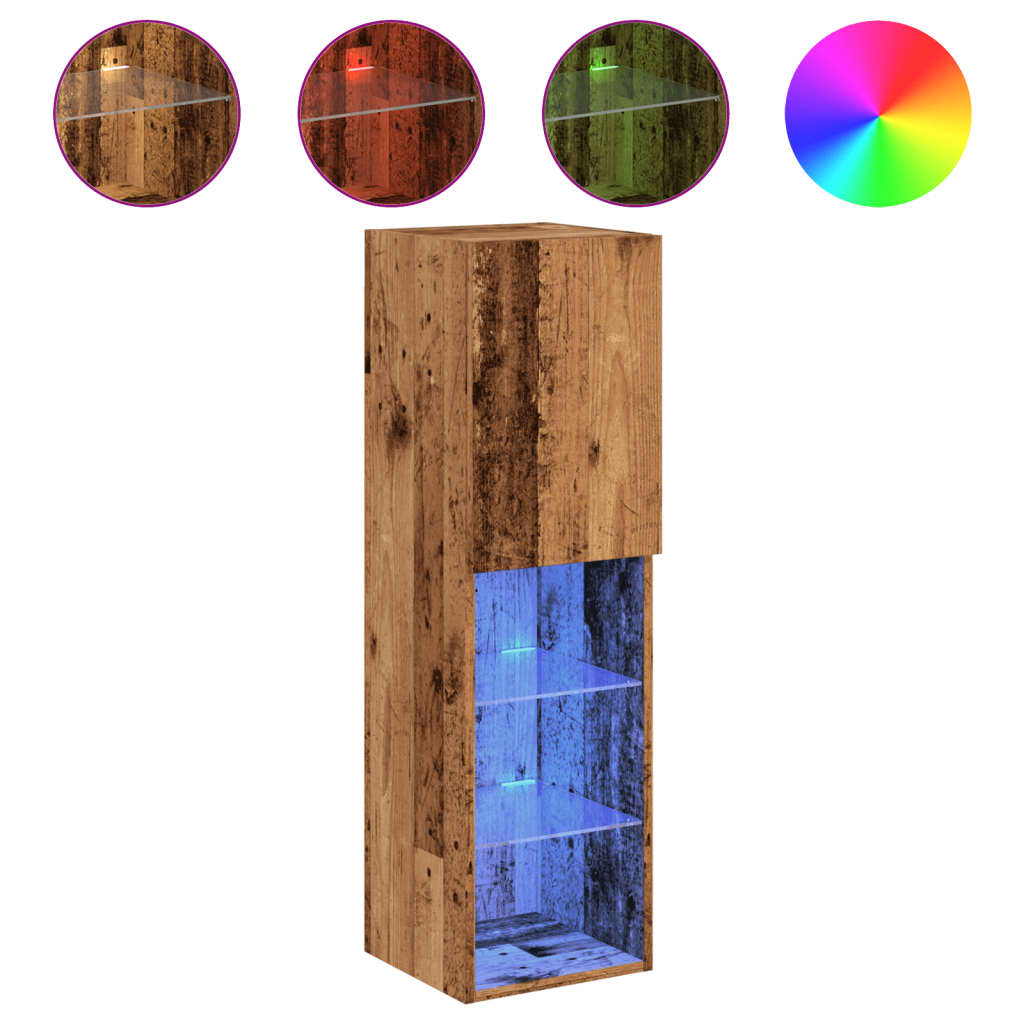 Tv-Benk Med Led-Lys Gammelt Tre 30,5X30X102 Cm