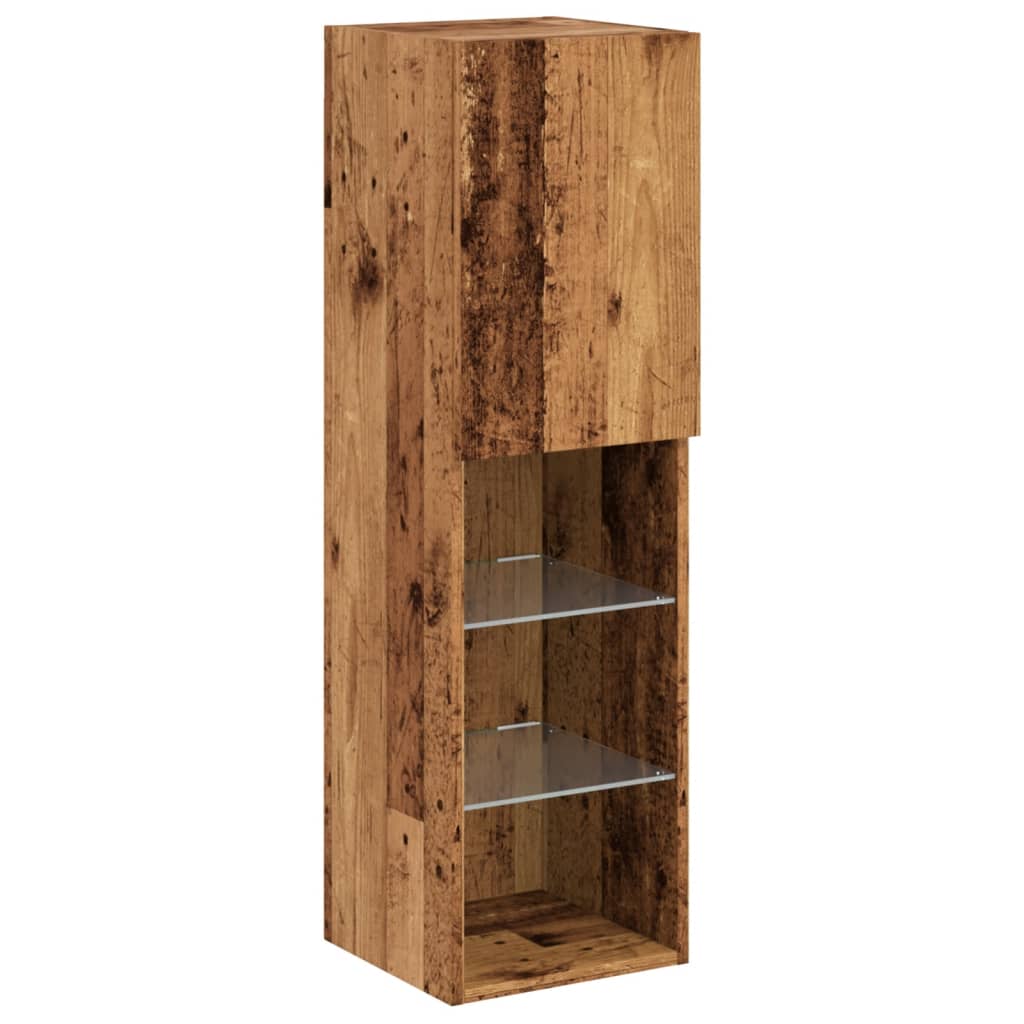 Tv-Benk Med Led-Lys Gammelt Tre 30,5X30X102 Cm
