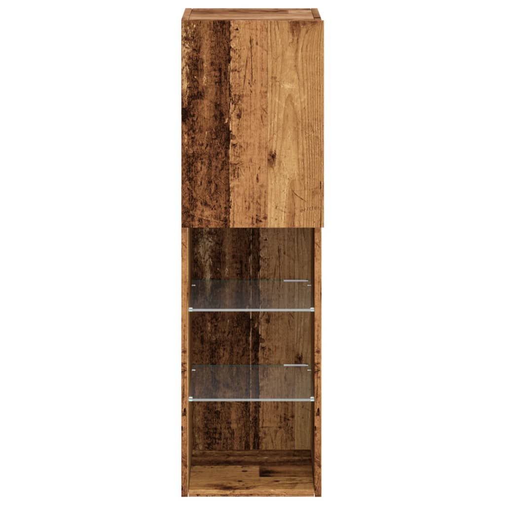 Tv-Benk Med Led-Lys Gammelt Tre 30,5X30X102 Cm