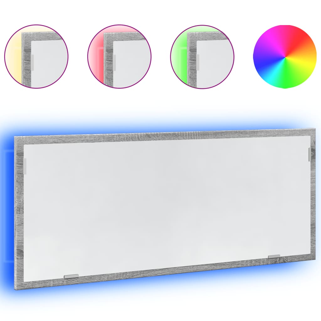 Baderomsspeil Med Led Grå Sonoma 100X8,5X37 Cm Konstruert Tre