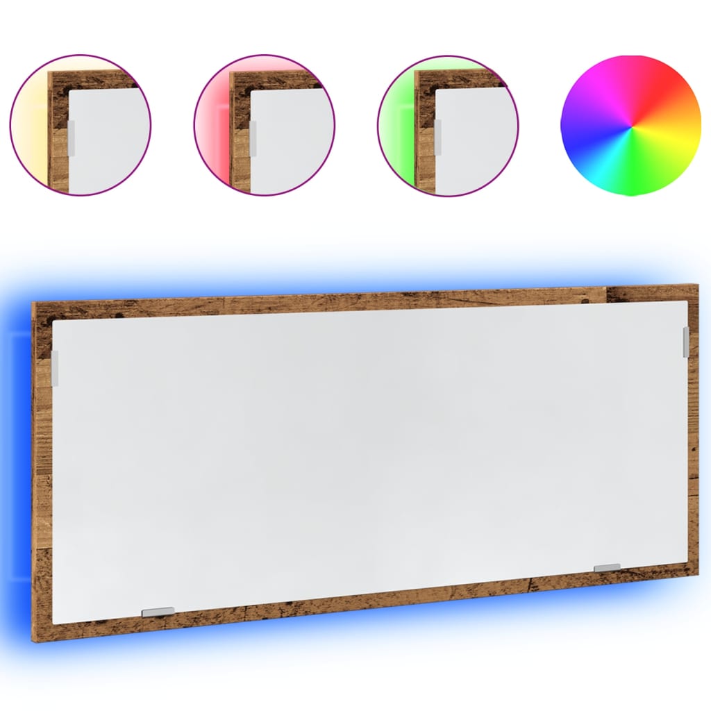 Baderomsspeil Med Led Gammelt Tre 100X8,5X37 Cm Konstruert Tre