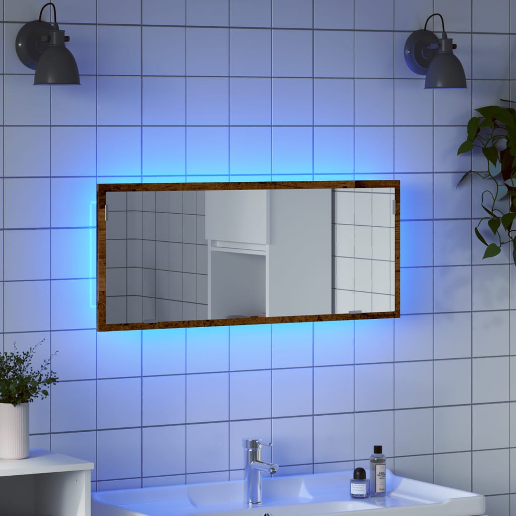 Baderomsspeil Med Led Gammelt Tre 100X8,5X37 Cm Konstruert Tre
