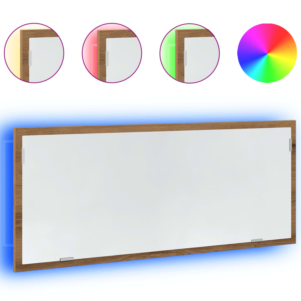 Baderomsspeil Med Led Artisan Eik 100X8,5X37 Cm Konstruert Tre