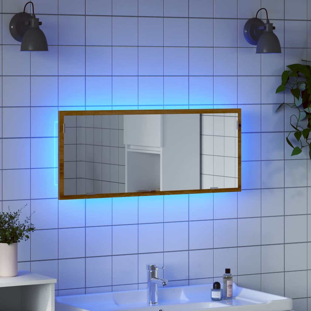 Baderomsspeil Med Led Artisan Eik 100X8,5X37 Cm Konstruert Tre
