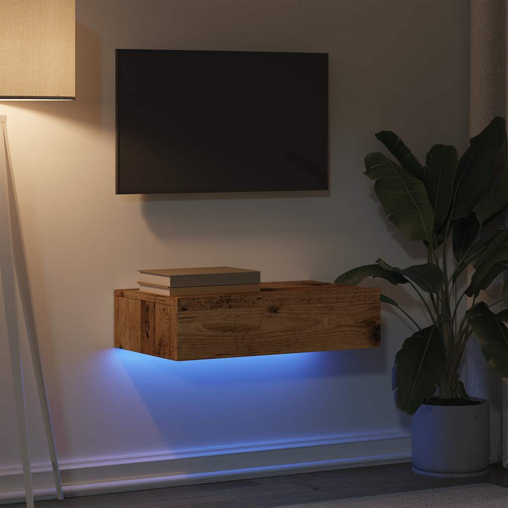 Tv-Benk Med Led-Lys Gammelt Tre 60X35X15,5 Cm