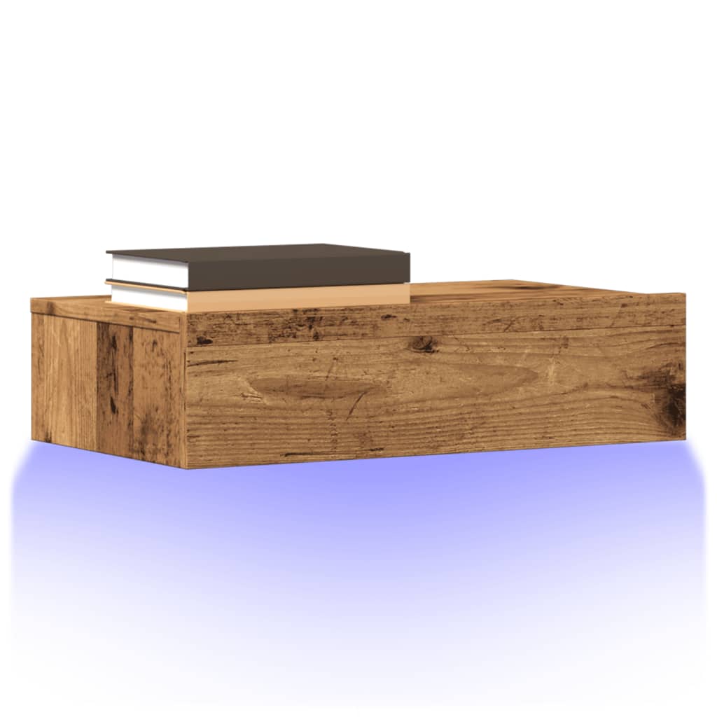 Tv-Benk Med Led-Lys Gammelt Tre 60X35X15,5 Cm