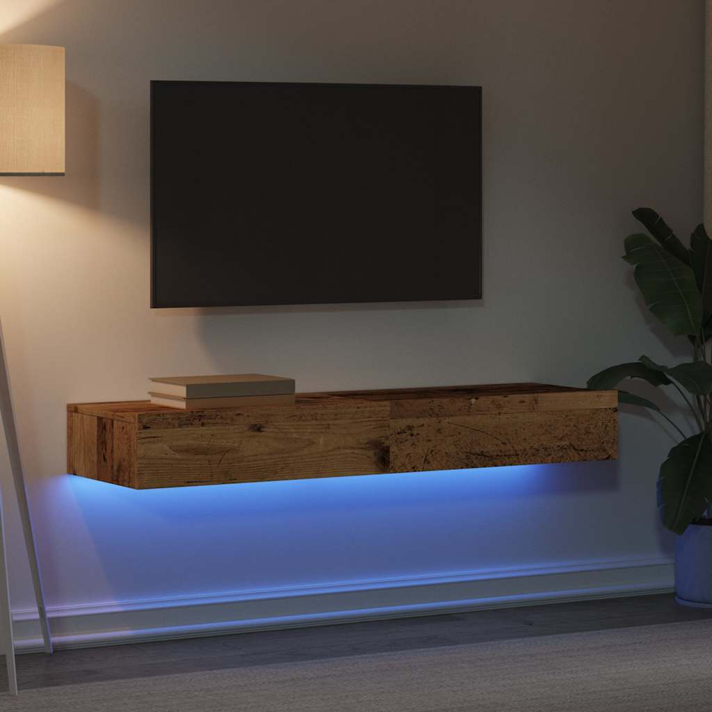 Tv-Benker Med Led-Lys 2 Stk Gammelt Tre 60X35X15,5 Cm