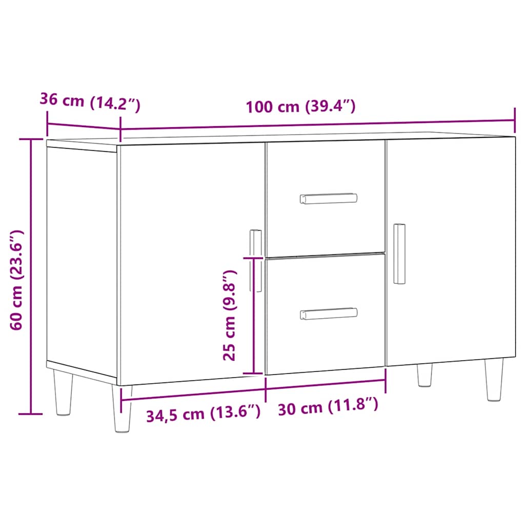 Skjenk Artisan Eik 100X36X60 Cm Konstruert Tre