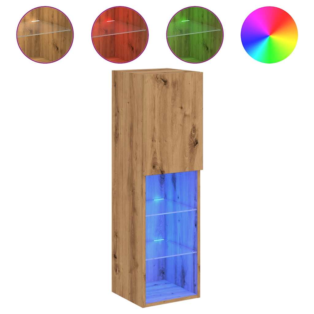 Tv-Benker Med Led-Lys 2 Stk Artisan Eik 30,5X30X102 Cm
