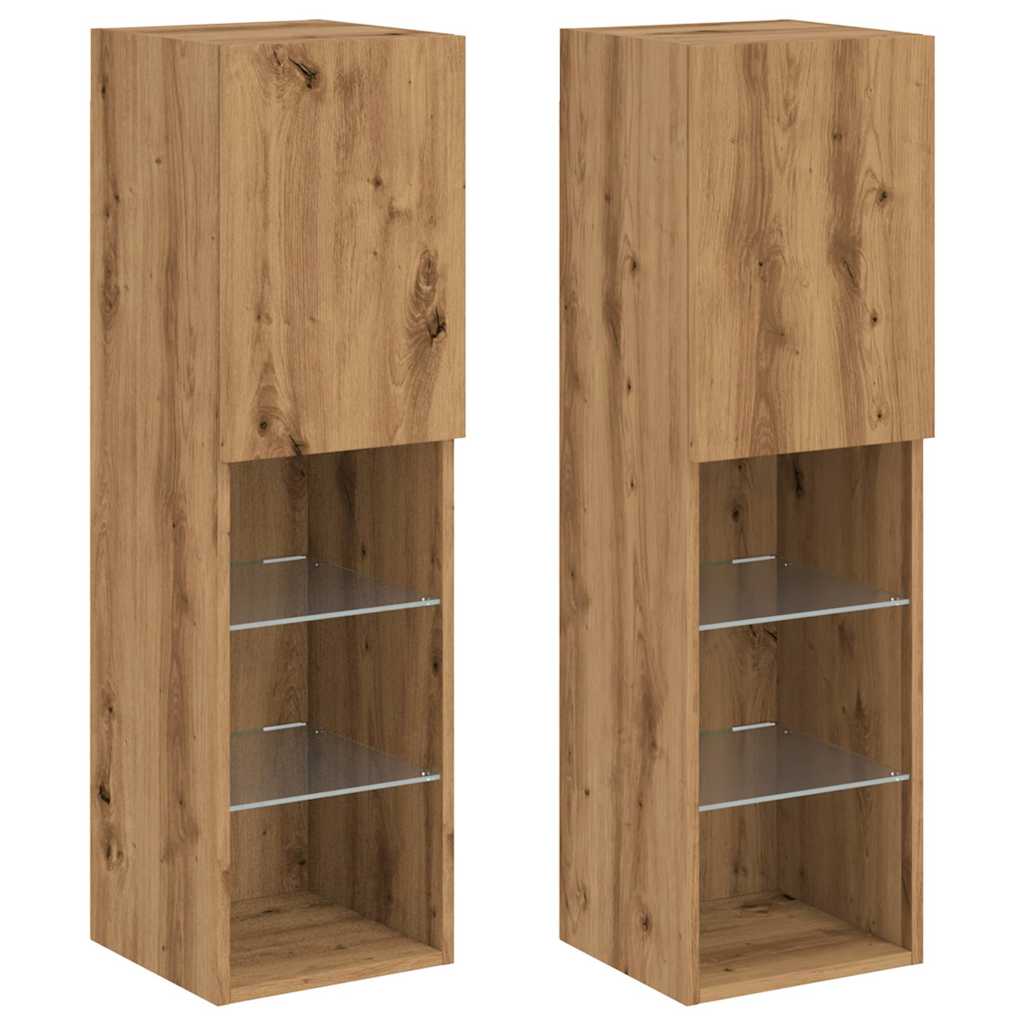 Tv-Benker Med Led-Lys 2 Stk Artisan Eik 30,5X30X102 Cm