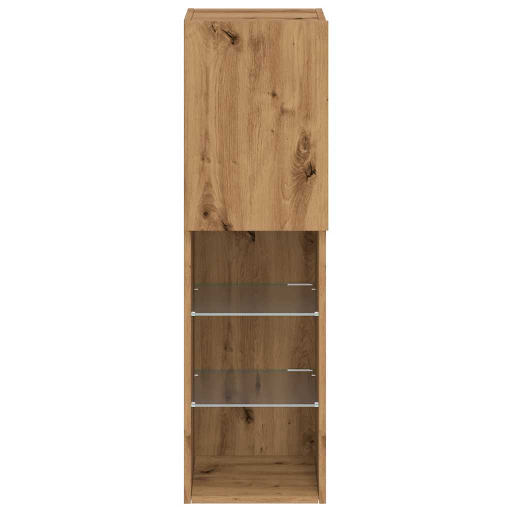 Tv-Benker Med Led-Lys 2 Stk Artisan Eik 30,5X30X102 Cm