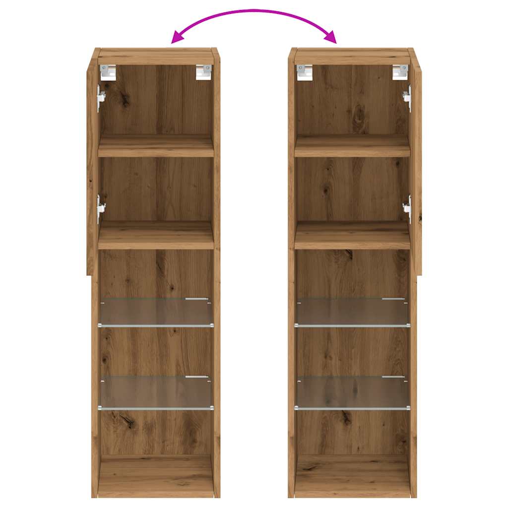 Tv-Benker Med Led-Lys 2 Stk Artisan Eik 30,5X30X102 Cm