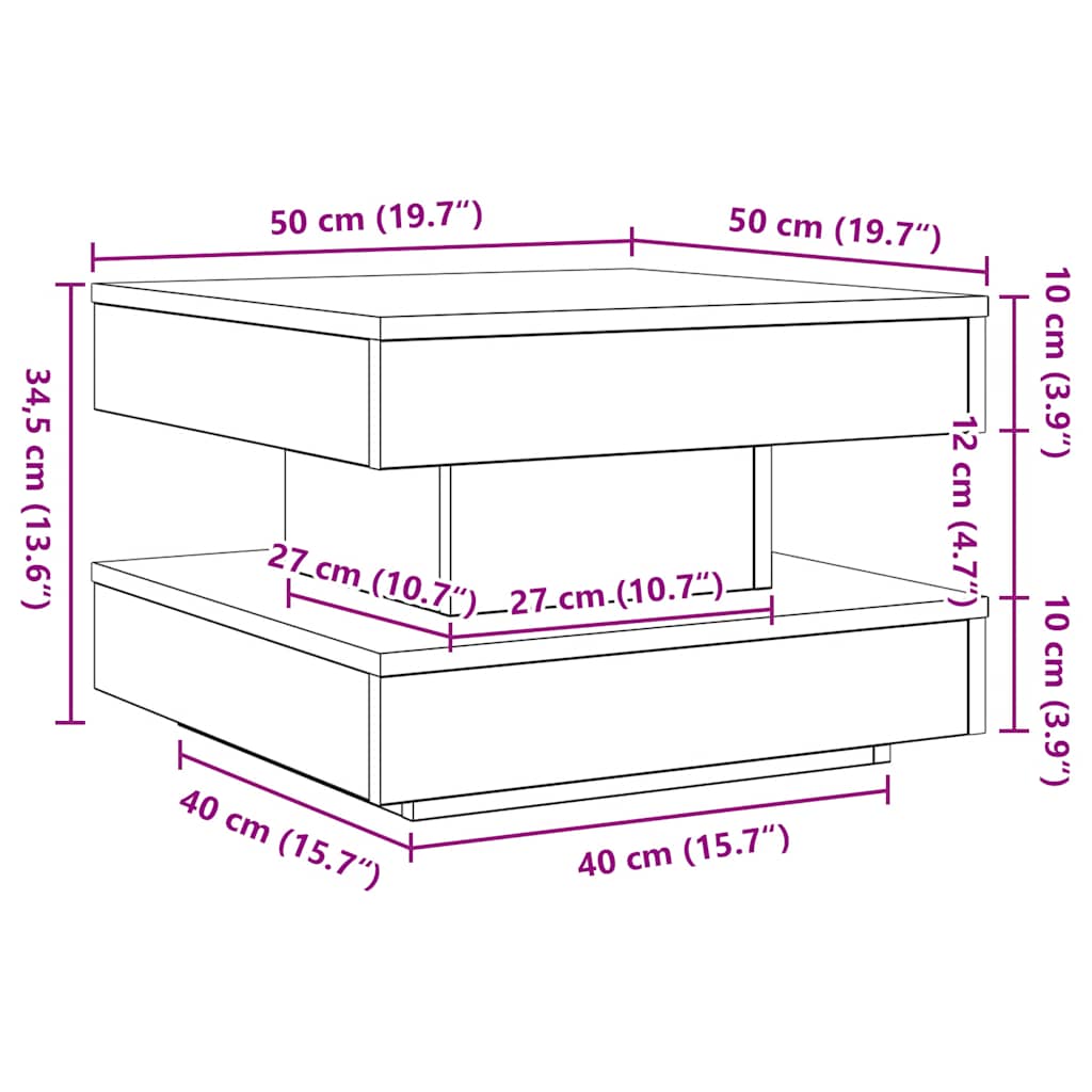 Salongbord 360-Graders Roterbart Hvit 50X50X34,5 Cm