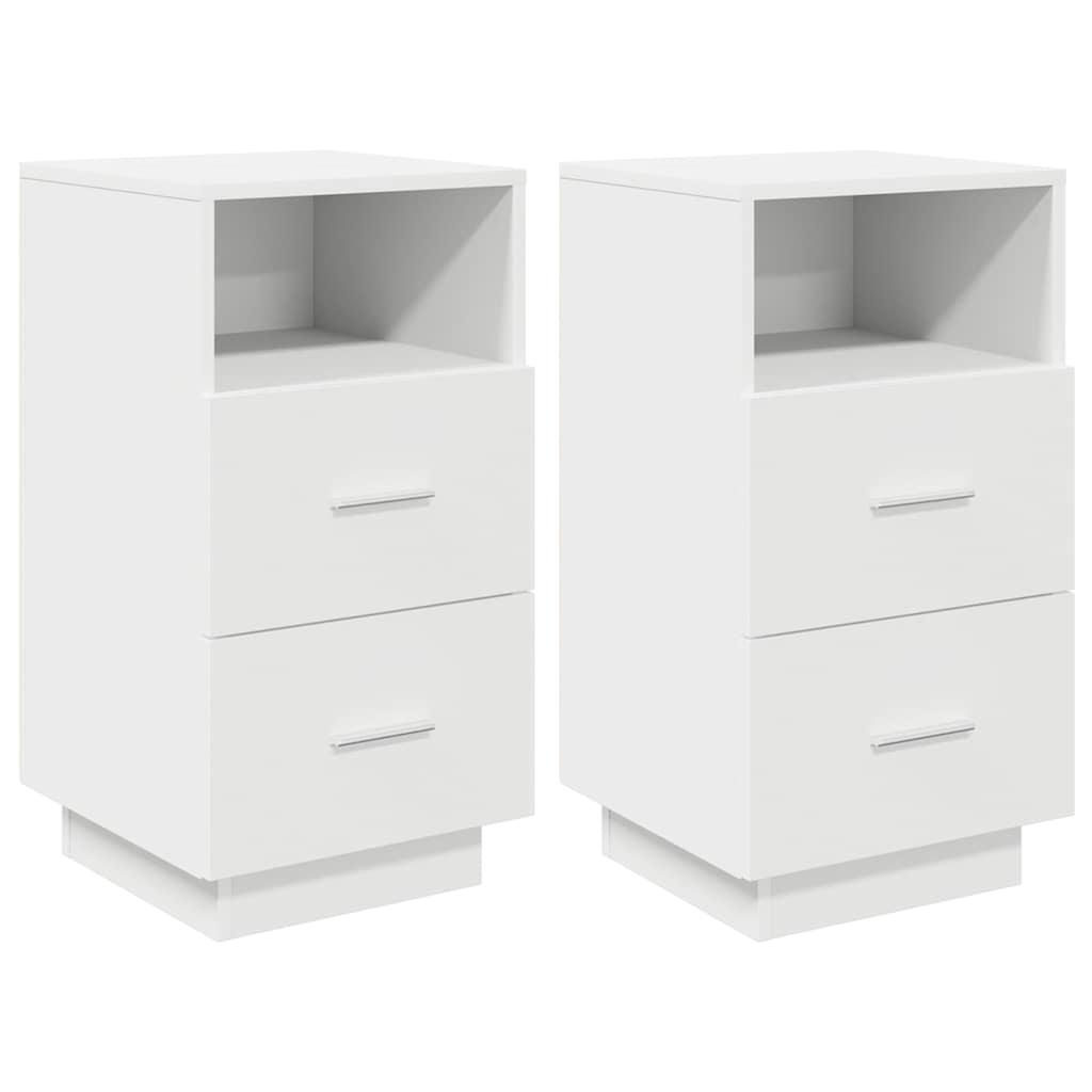 Nattbord 2 Stk Med 2 Skuffer Hvit 36X36X68 Cm