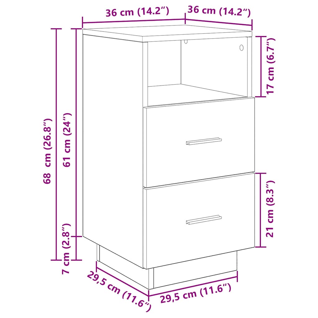 Nattbord 2 Stk Med 2 Skuffer Hvit 36X36X68 Cm
