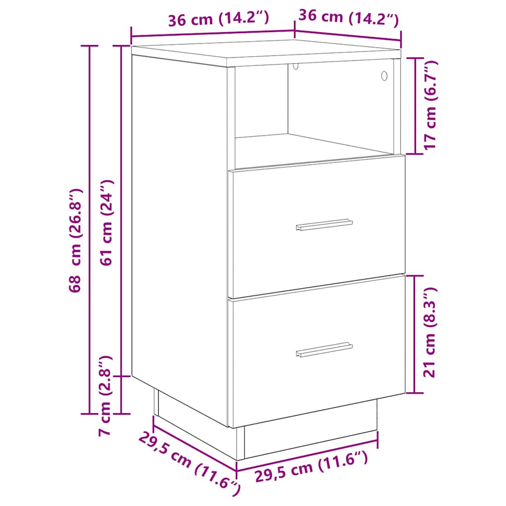 Nattbord 2 Stk Med 2 Skuffer Svart 36X36X68 Cm