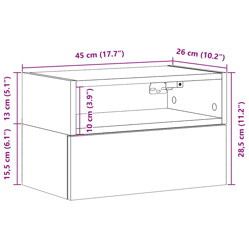 Veggmontert Nattbord Hvit 45X26X28,5 Cm