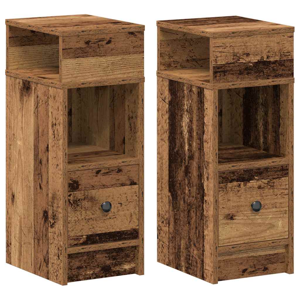 Nattbord 2 Stk Med Skuff Gammelt Tre 25X31X66 Cm