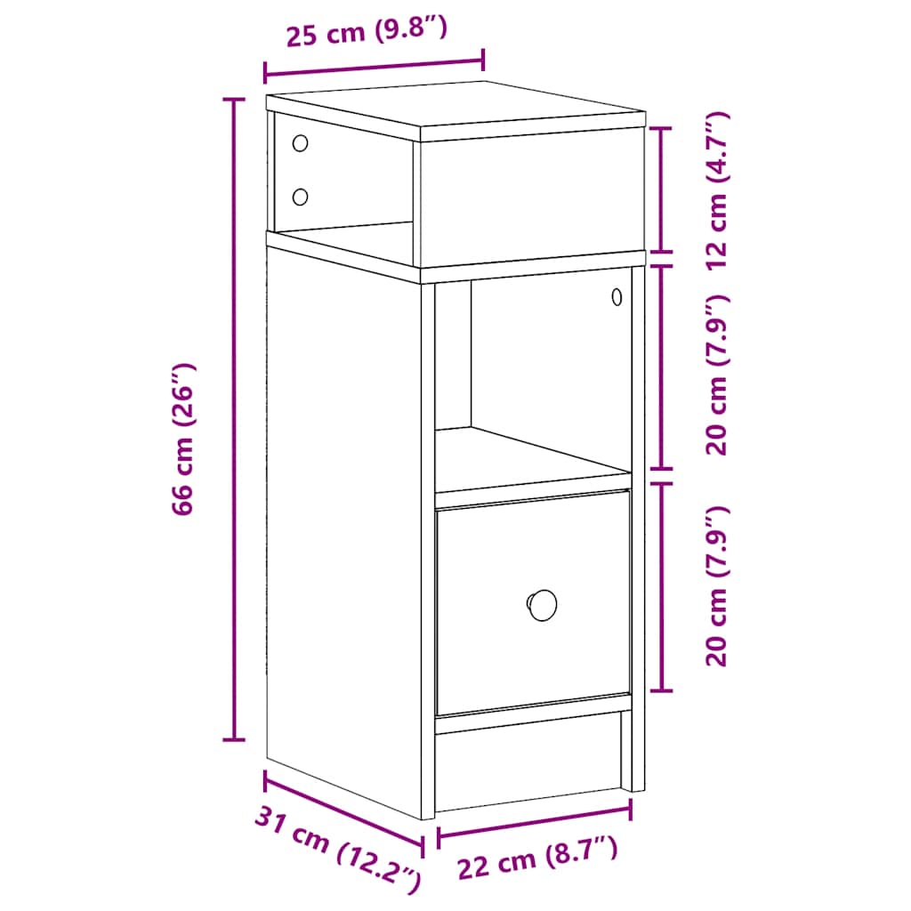 Nattbord 2 Stk Med Skuff Gammelt Tre 25X31X66 Cm