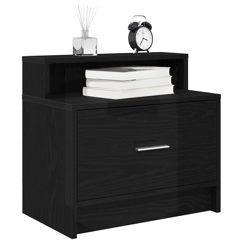 Nattbord Med Skuff 2 Stk Svart Eik 51X31X47 Cm