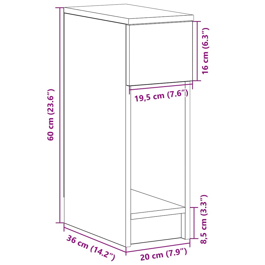 Nattbord Med Skuff Sonoma Eik 20X36X60 Cm