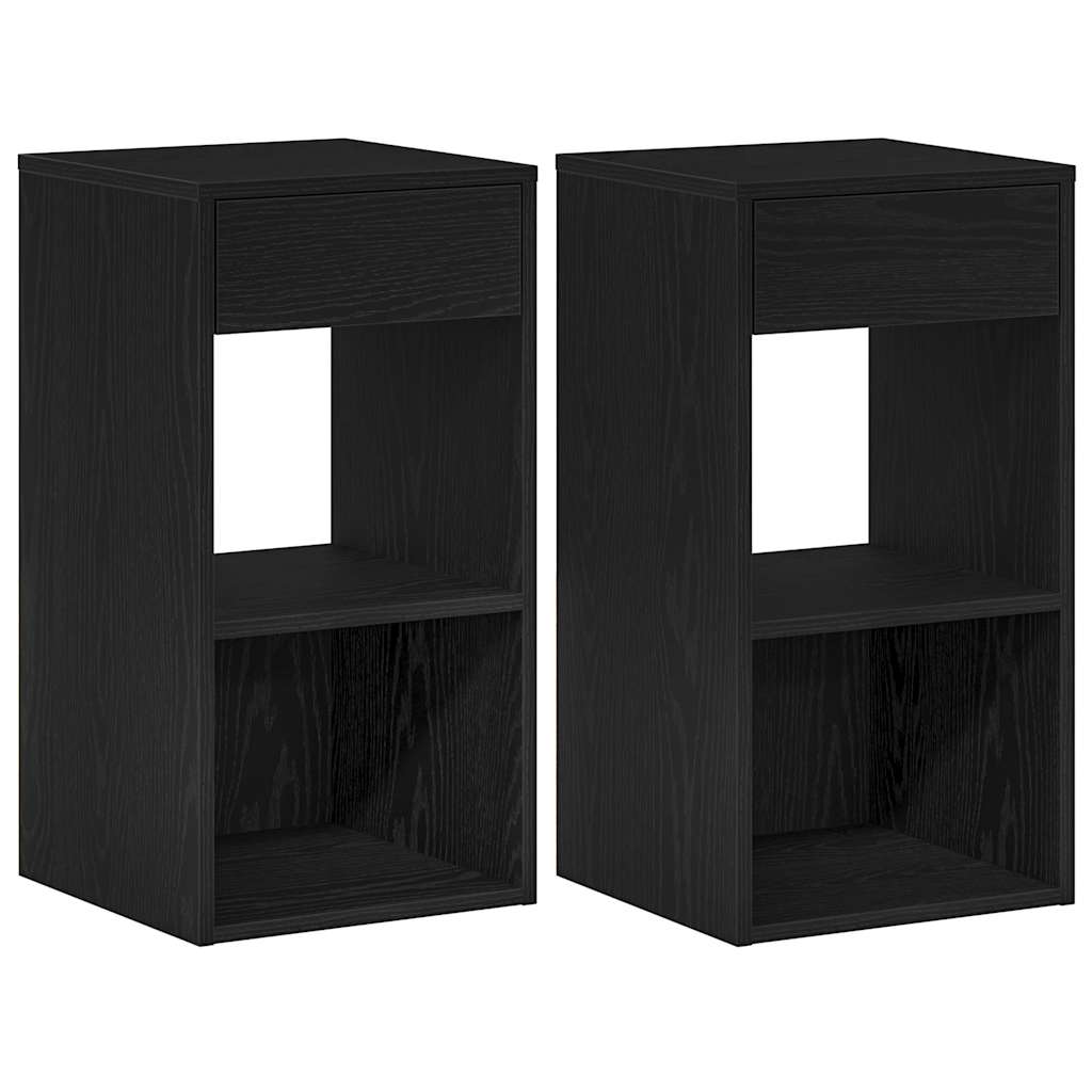 Nattbord Med Skuff 2 Stk Svart Eik 35X34X66,5 Cm
