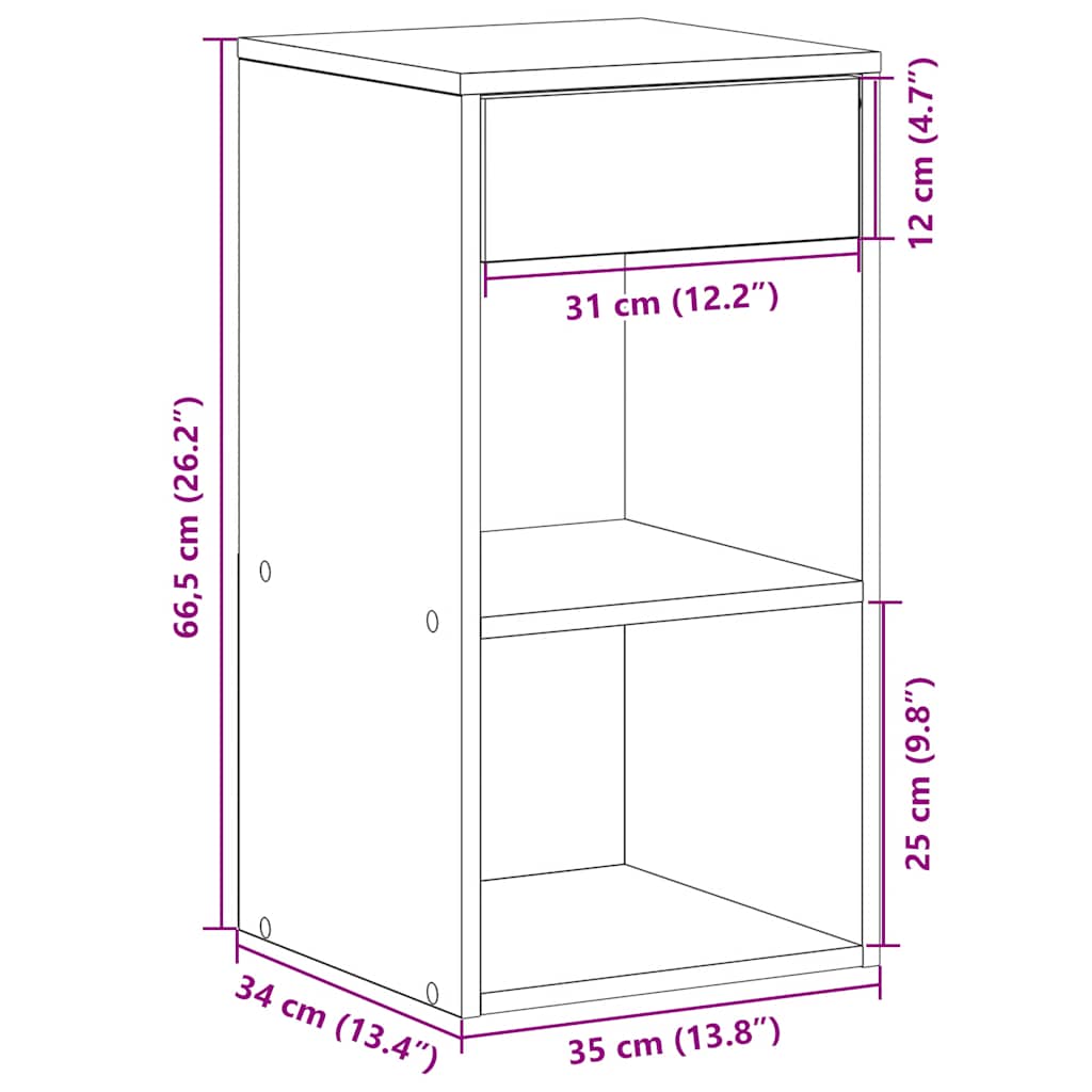 Nattbord Med Skuff 2 Stk Svart Eik 35X34X66,5 Cm