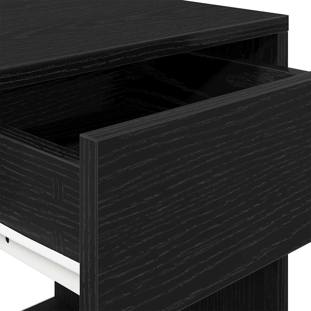 Nattbord Med Skuff 2 Stk Svart Eik 35X34X66,5 Cm