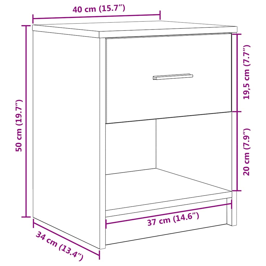 Nattbord 2 Stk Med Skuff Gammelt Tre 40X34X50 Cm