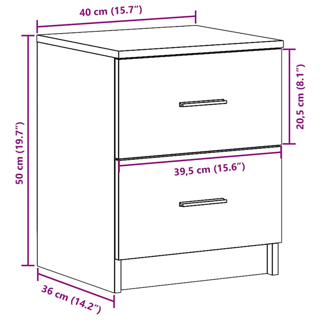 Nattbord 2 Stk Med 2 Skuffer Gammelt Tre 40X36X50 Cm