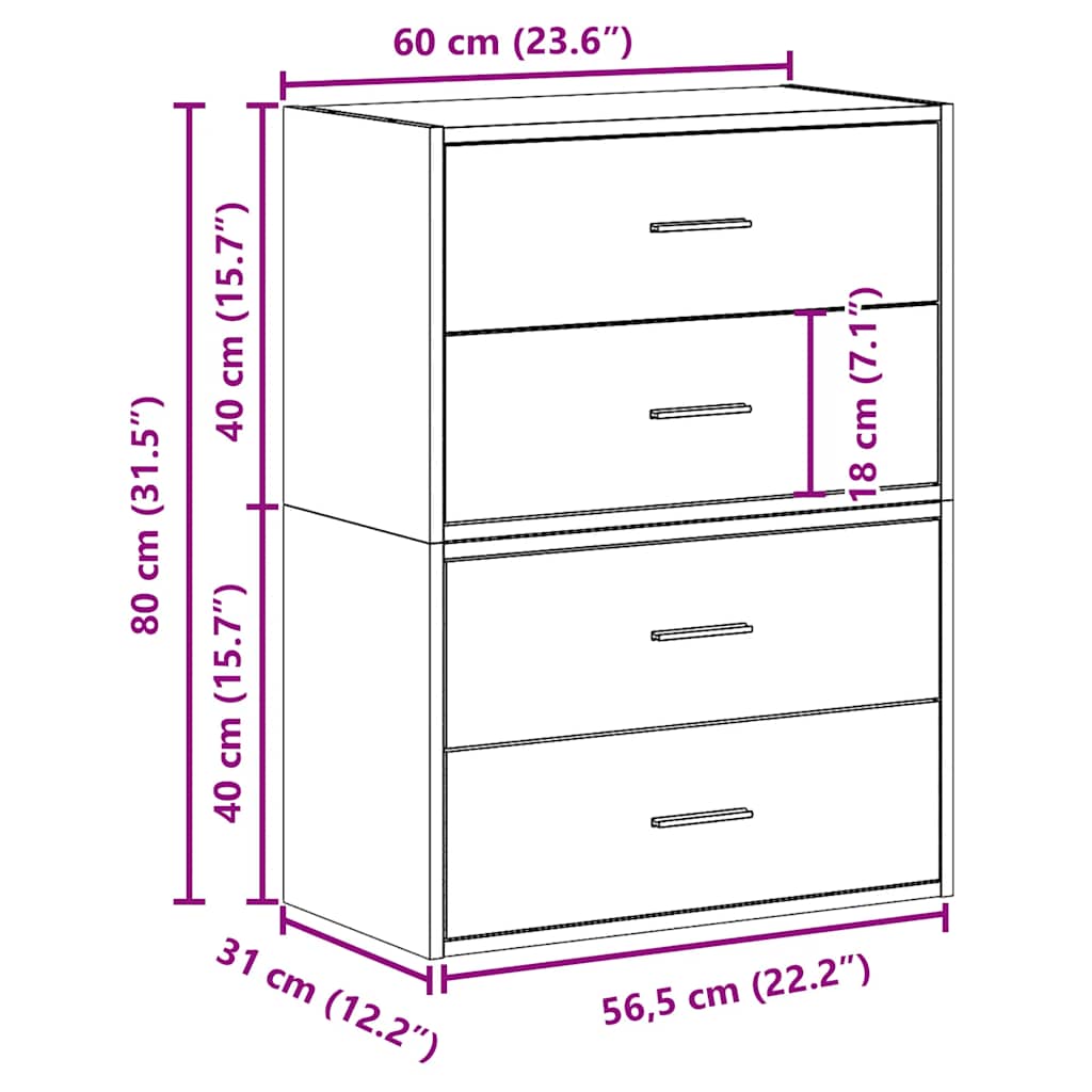 Skap Med 2 Skuffer 2 Stk Hvit 60X31X40 Cm Konstruert Tre