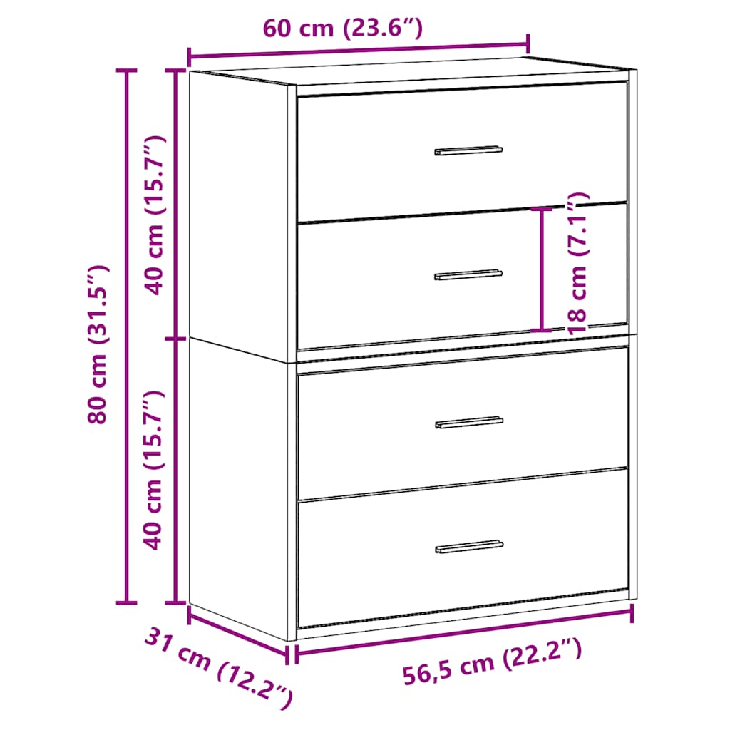 Skap Med 2 Skuffer 2 Stk Betonggrå 60X31X40 Cm Konstruert Tre