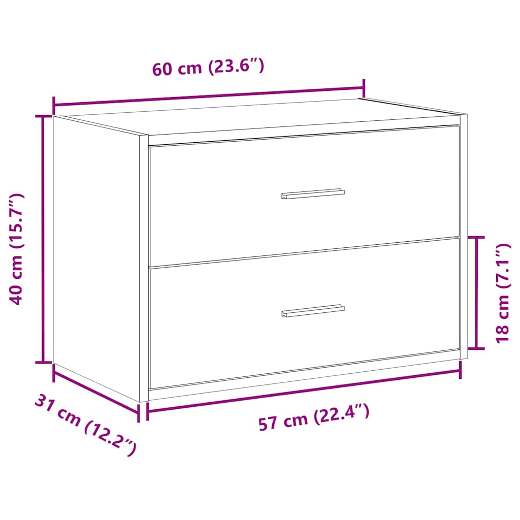 Skap Med 2 Skuffer Grå Eik 60X31X40 Cm Konstruert Tre