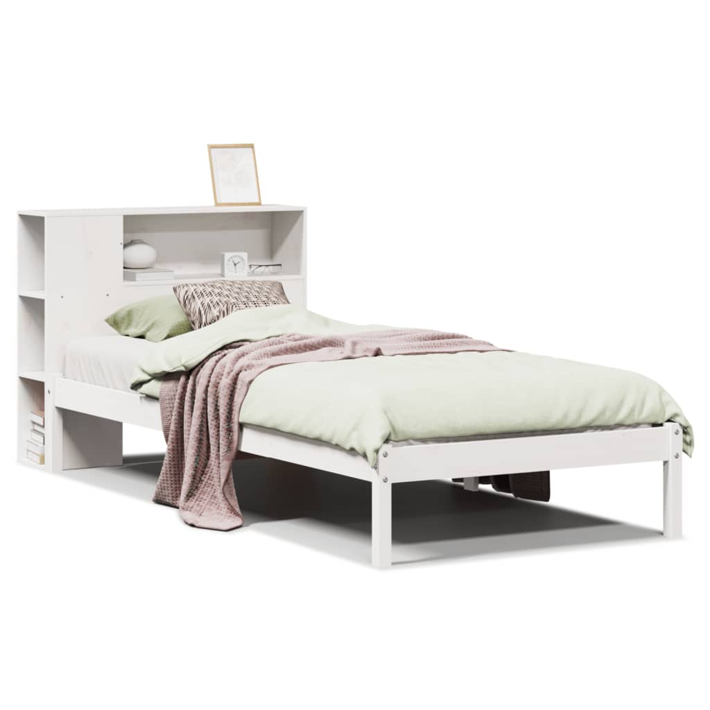 Seng Med Bokhylle Uten Madrass Hvit 100X200 Cm Heltre Furu