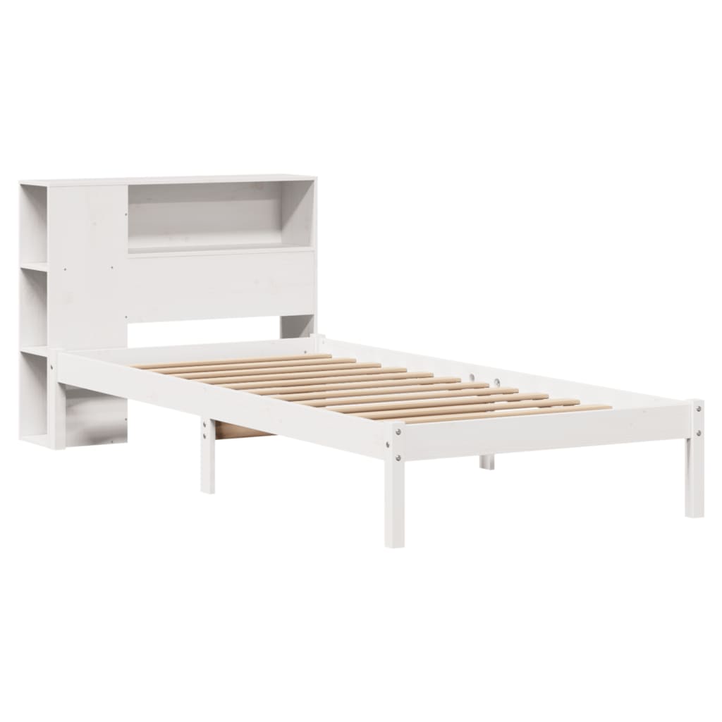 Seng Med Bokhylle Uten Madrass Hvit 100X200 Cm Heltre Furu