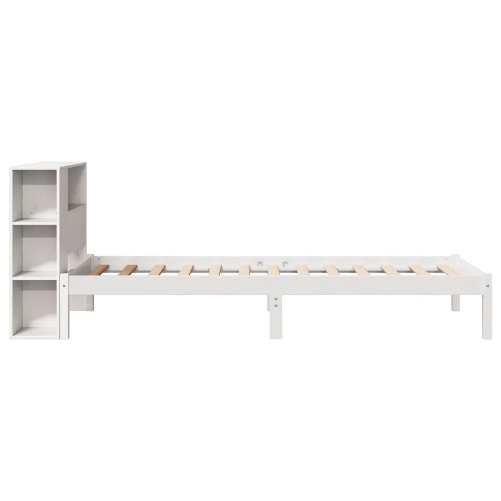 Seng Med Bokhylle Uten Madrass Hvit 100X200 Cm Heltre Furu