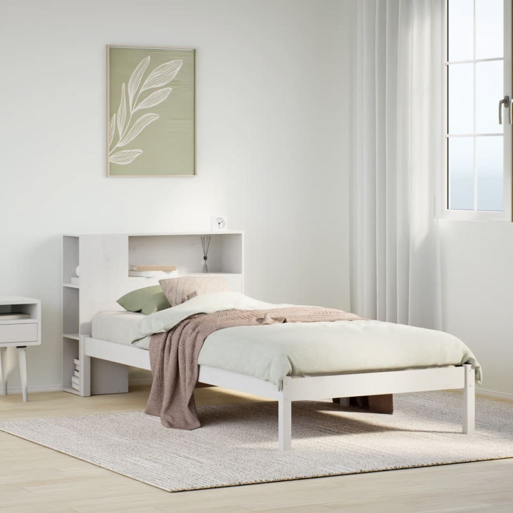 Seng Med Bokhylle Uten Madrass Hvit 100X200 Cm Heltre Furu