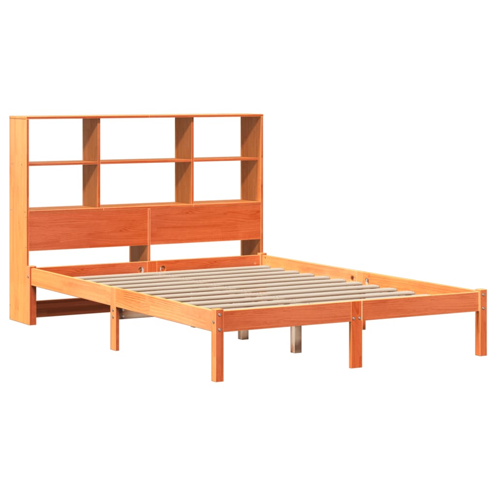 Seng Med Bokhylle Uten Madrass Voksbrun 120X200 Cm Heltre Furu