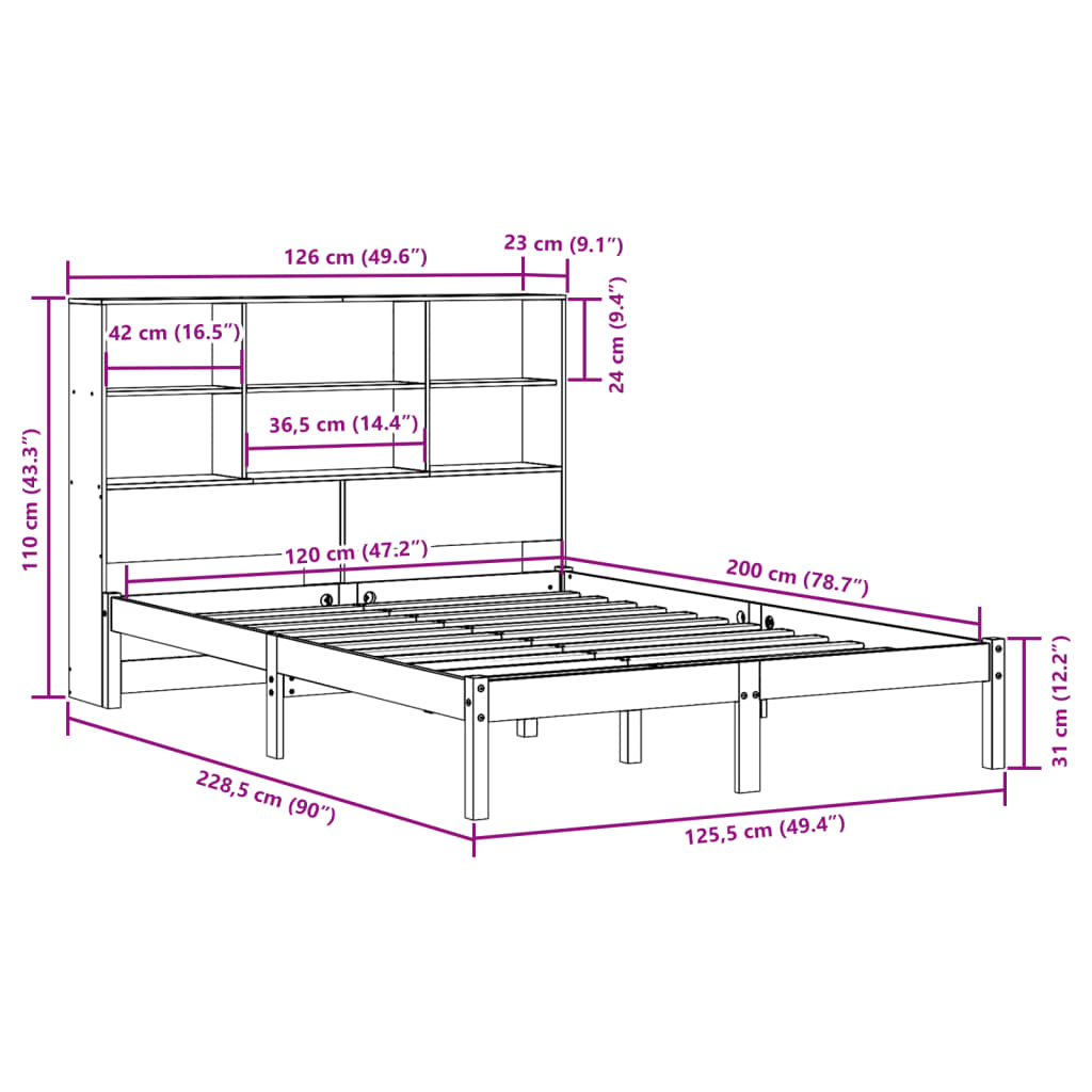 Seng Med Bokhylle Uten Madrass Voksbrun 120X200 Cm Heltre Furu