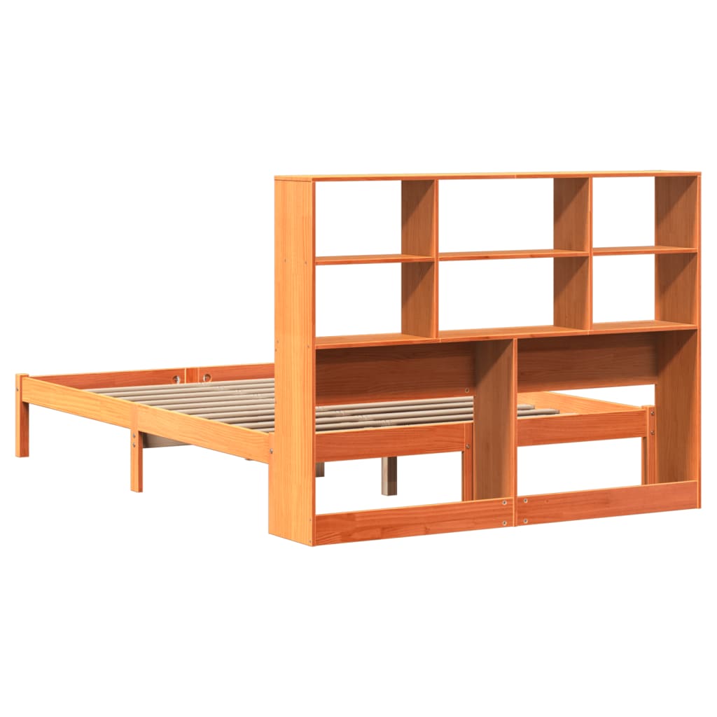 Seng Med Bokhylle Uten Madrass Voksbrun 120X200 Cm Heltre Furu