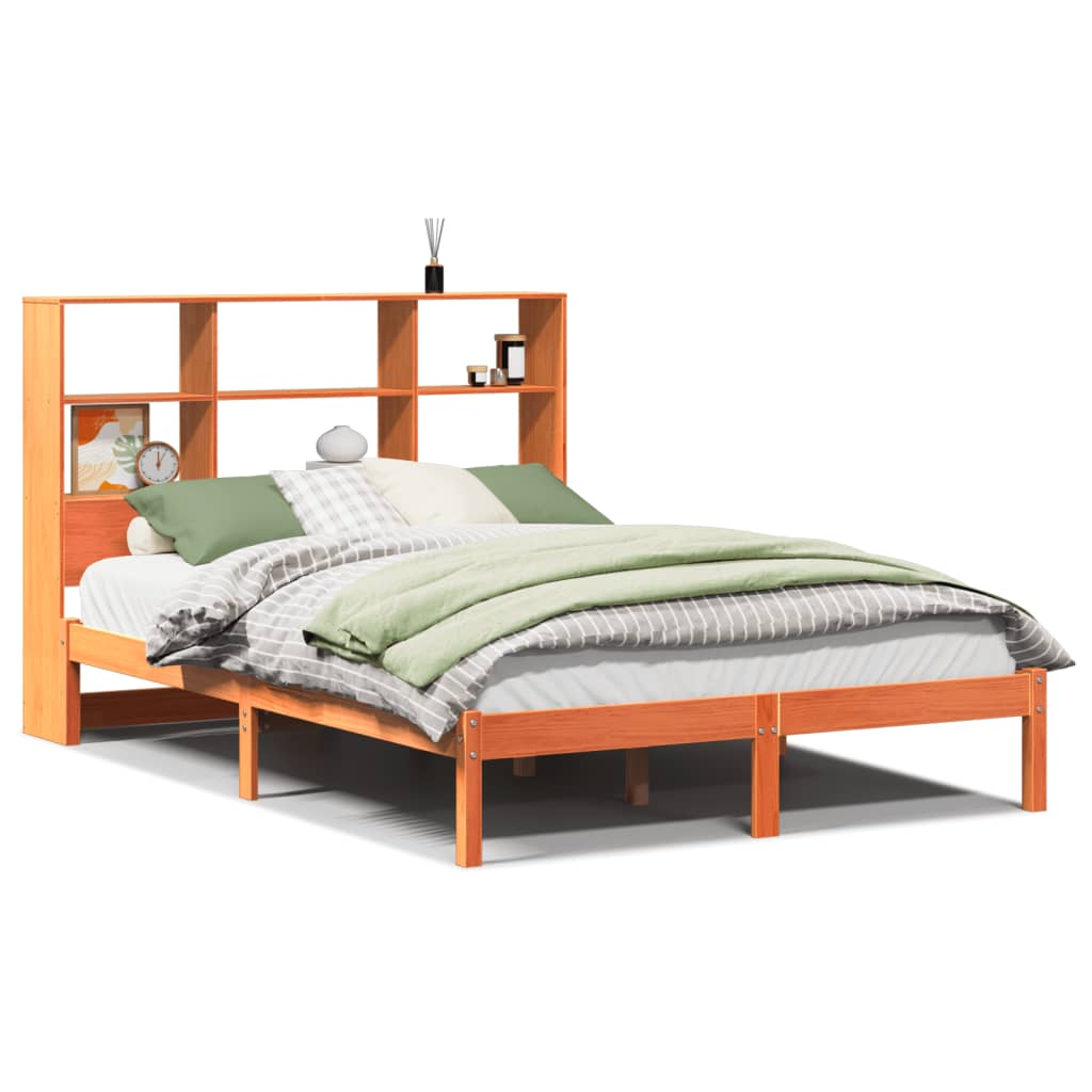 Seng Med Bokhylle Uten Madrass Voksbrun 150X200 Cm Heltre Furu