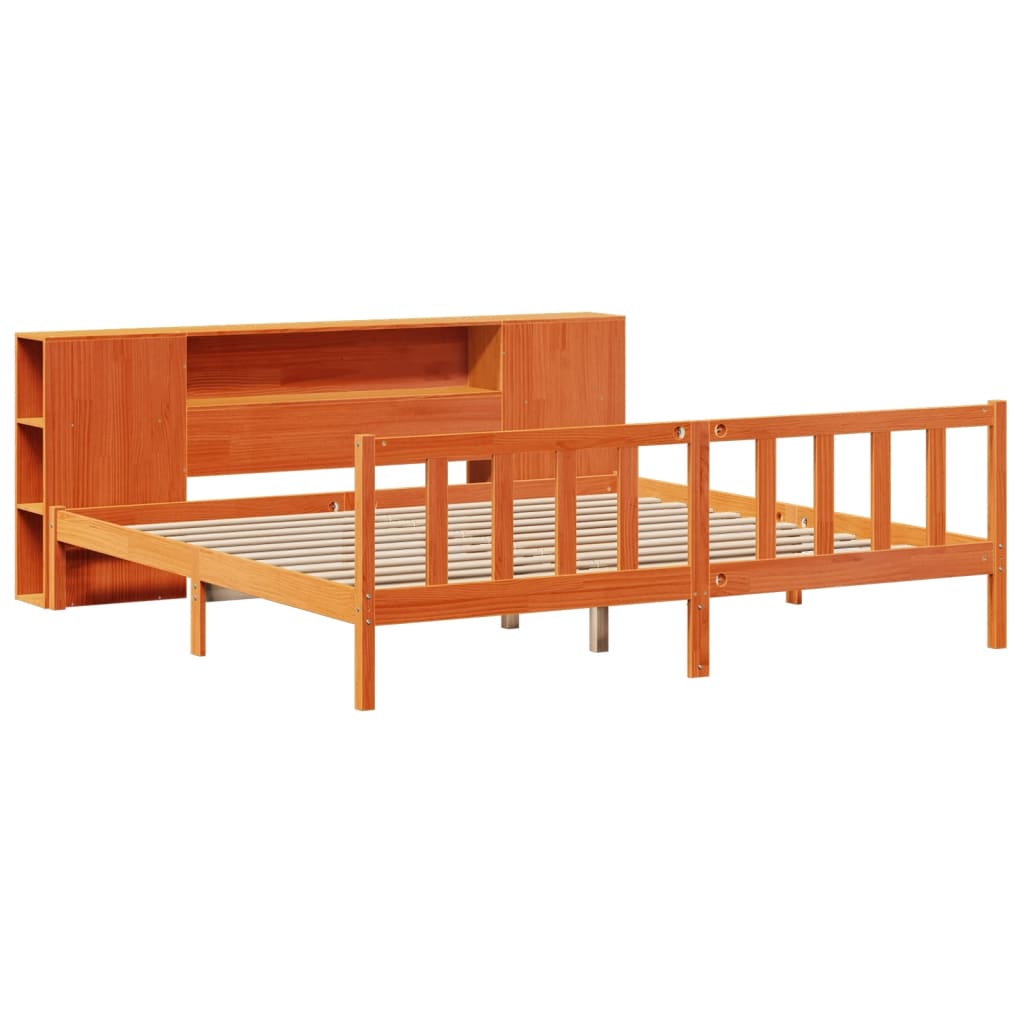 Seng Med Bokhylle Uten Madrass Voksbrun 180X200 Cm Heltre Furu