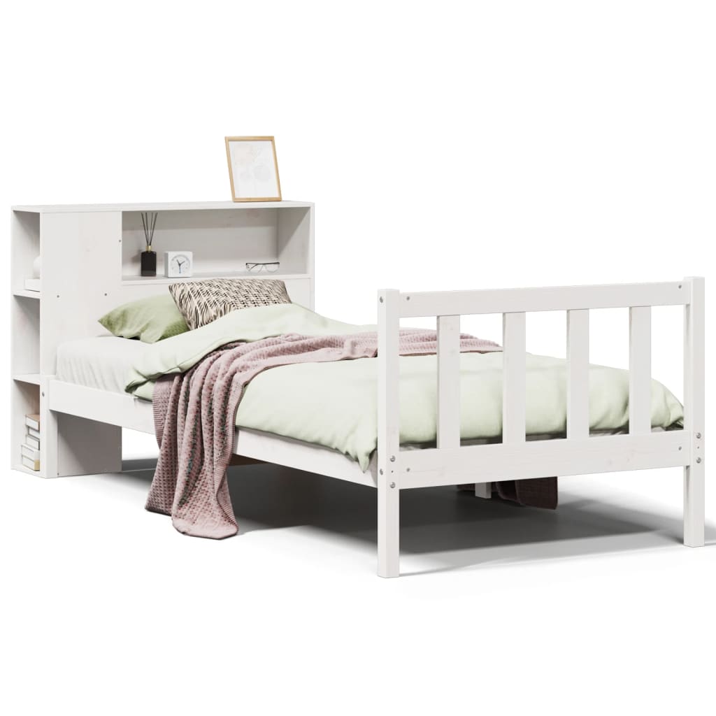 Seng Med Bokhylle Uten Madrass Hvit 75X190 Cm Heltre Furu