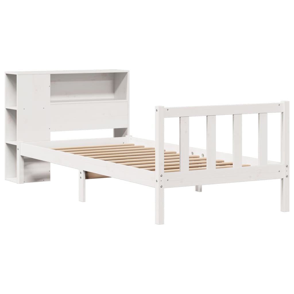 Seng Med Bokhylle Uten Madrass Hvit 75X190 Cm Heltre Furu