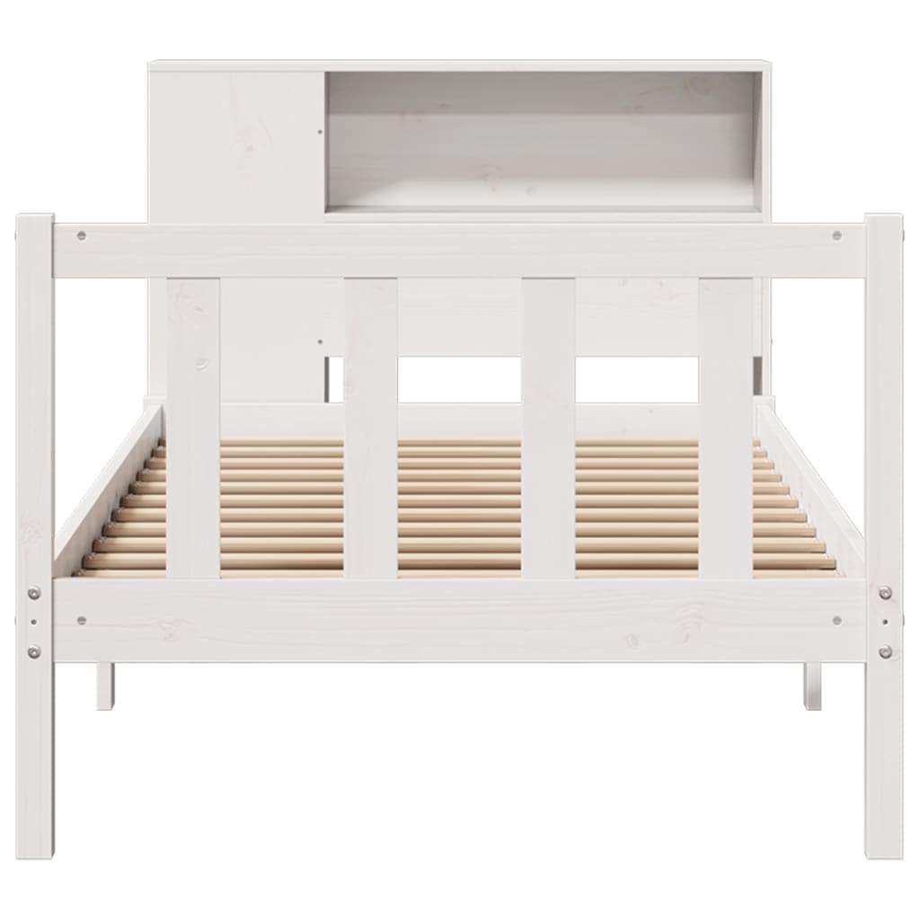 Seng Med Bokhylle Uten Madrass Hvit 75X190 Cm Heltre Furu
