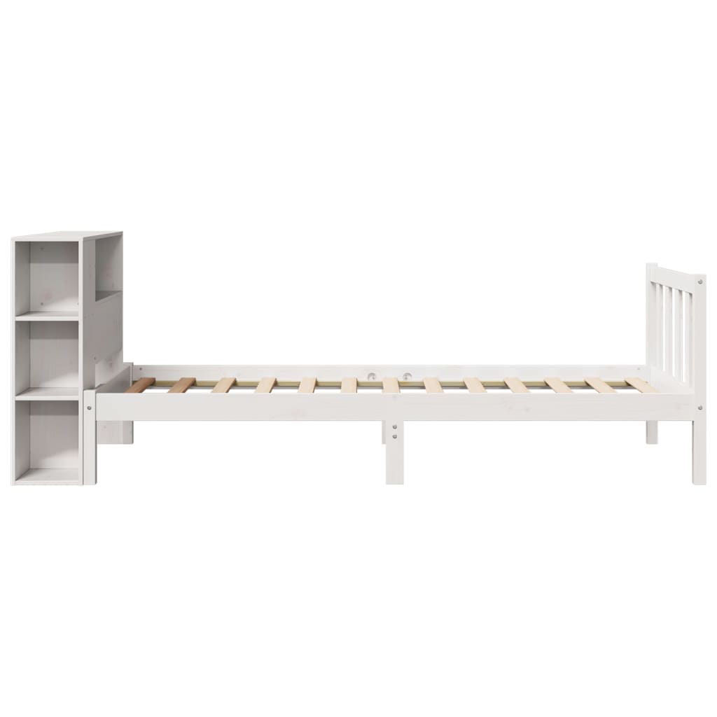 Seng Med Bokhylle Uten Madrass Hvit 75X190 Cm Heltre Furu