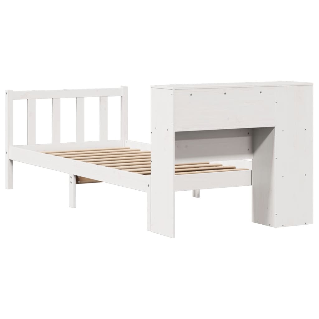 Seng Med Bokhylle Uten Madrass Hvit 75X190 Cm Heltre Furu