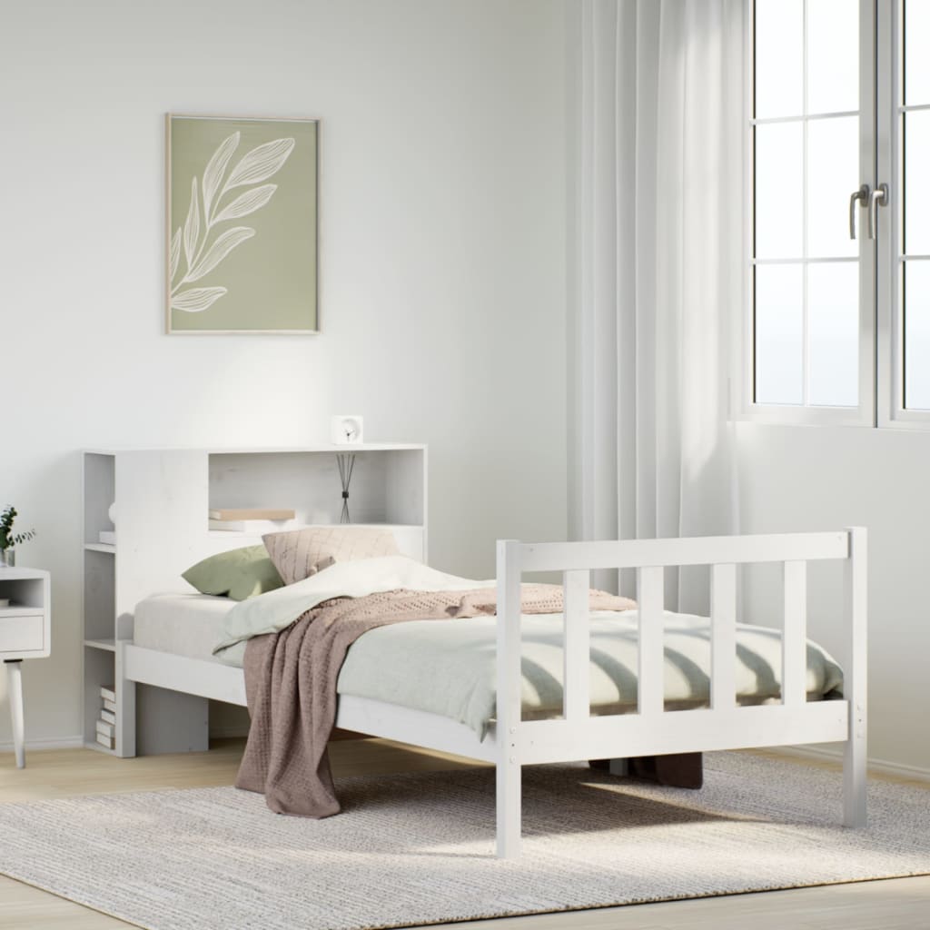 Seng Med Bokhylle Uten Madrass Hvit 75X190 Cm Heltre Furu